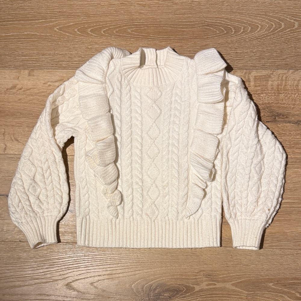 Janie and Jack Cream Ruffle Cable Knit Sweater